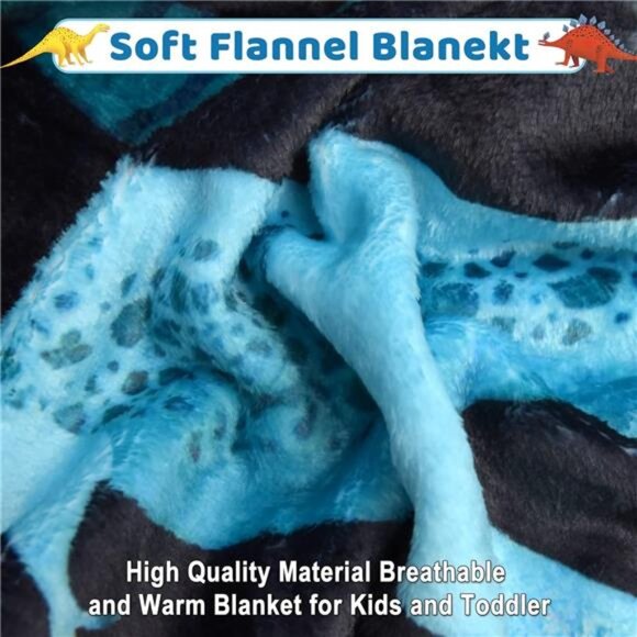 Kids Dinosaur Blanket for Boys Girls Room Decor Personalized Cute Toddler Throw - Picture 3 of 7